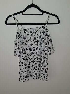 Bari III White Black Floral Cold-Shoulder Cami Top